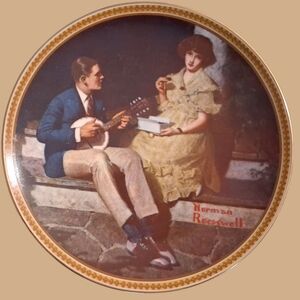 Set of Six Knowles Decorative Plate with Blue and Yellow Design